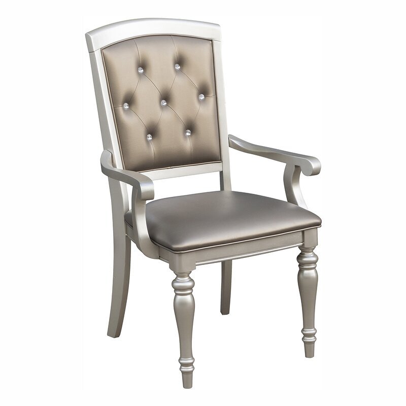 Caylen Tufted Arm Chair in Silver (Set of 2)