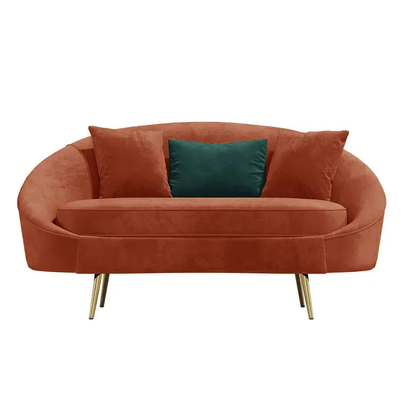 Wooden 63" Bronze Velvet Curved Sofa Toss Pillow Included
