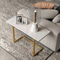 Wooden Bazar White End Table with Sintered Stone Tabletop Modern Rectangular Side Table