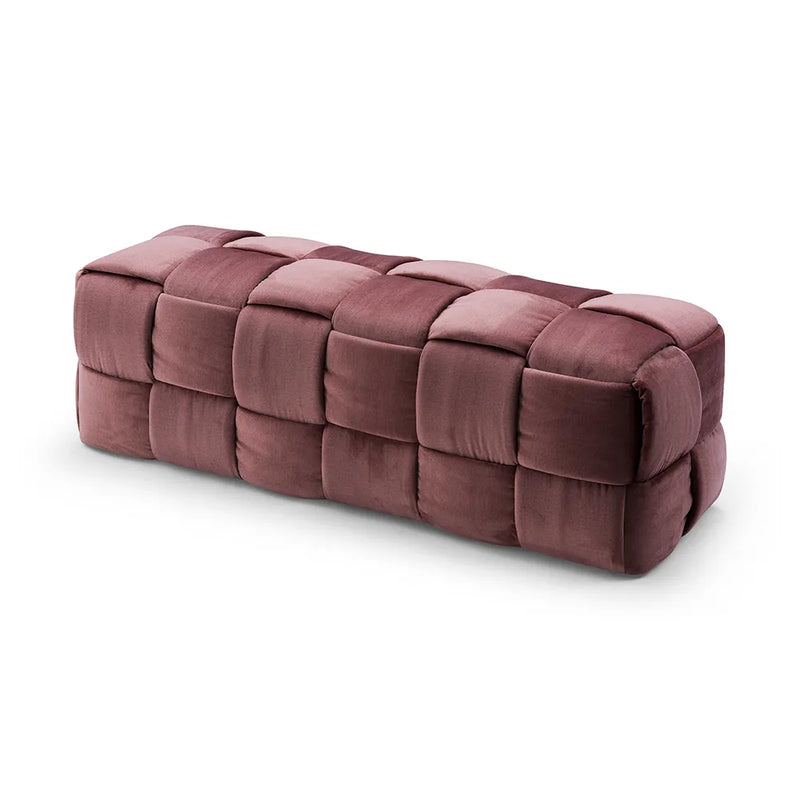 Wooden Bazar  Velvet Upholstered Bench Rectangle Weave Bedroom Bench in Pink