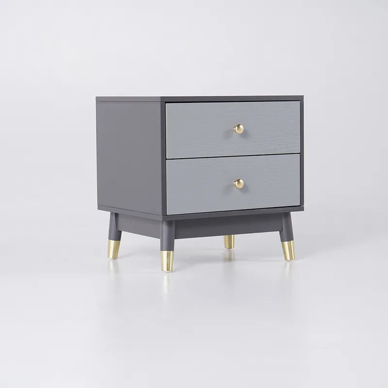 Wooden Bazar Ultic Modern Nightstand with 2 Drawers in Gray with Metal Legs