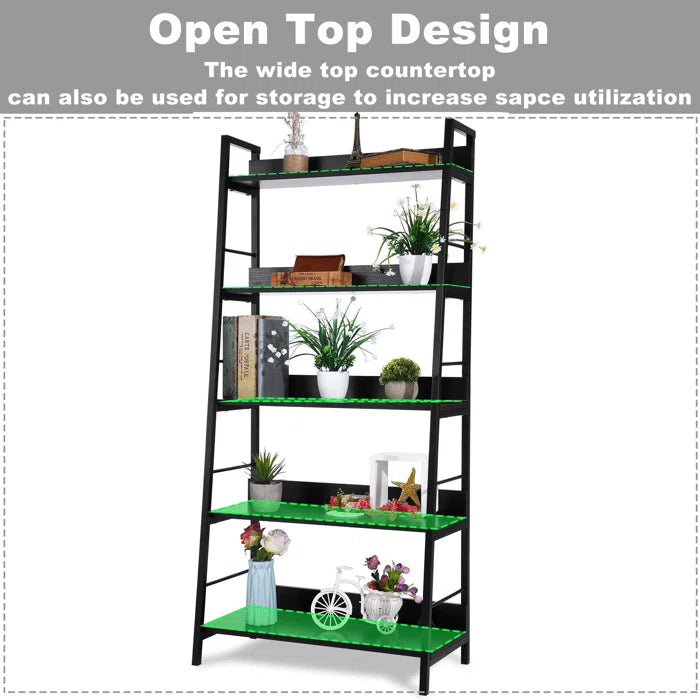 Wooden Bazar 59'' H x 28'' W 5-Tier Iron Ladder Bookcase Industrial Metal Freestanding Shelves Rack Organizer (Set of 2)