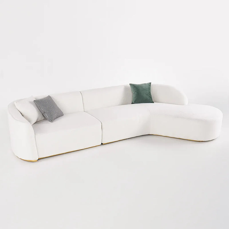 Wooden Bazar White Sectional Sofa Upholstered 5-Seater Floor Sofa Faux-Fur Polyester
