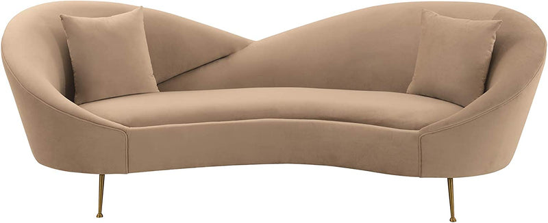 Wooden Bazar Velvet Round Arm Curved Sofa