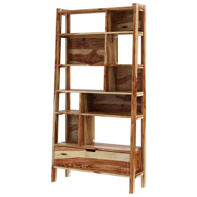 Marwar Solid Sheesham Wood Book Shelves with 10 Shelf & 1 Drawer Storage in Natural Brown Finish