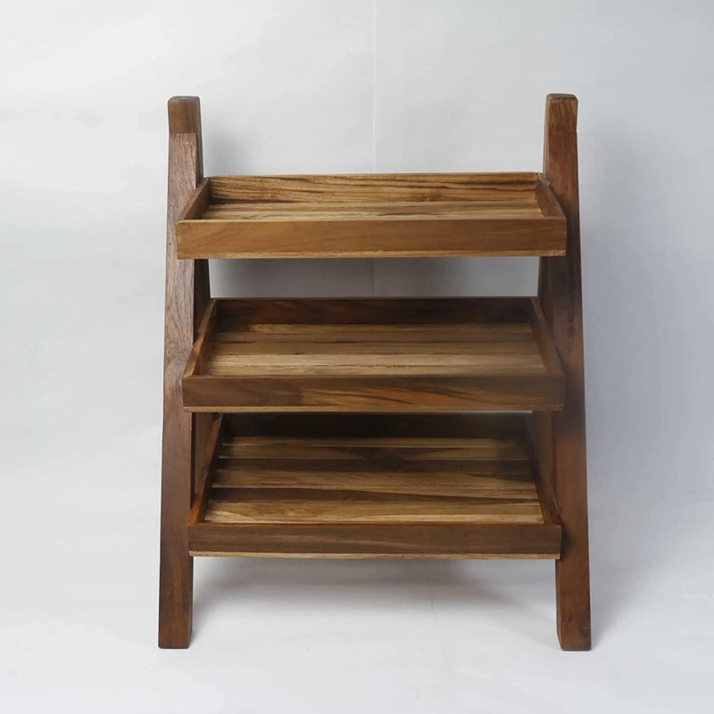 Wooden Bazar Solid Sheesham Wood 3 Tier Ladder Shape Book Shelf for Living Room (Natural Brown)