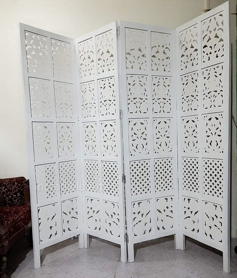 Wooden Bazar  Wooden Partition Screen || Room Divider Traditional Handicrafts || (White)