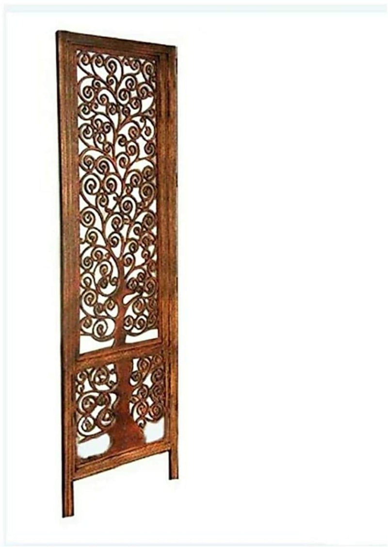 Wooden Bazar Handicrafts Wooden Partition Screen || Room Divider Traditional Handicrafts || Brown (4 Panel)