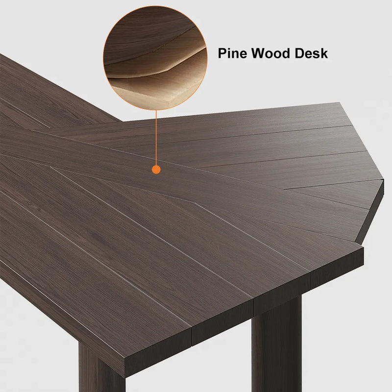 Wooden Bazar Japandi Walnut L-Shape Writing Desk with 1 Drawer Wood Corner Desk Irregular Top