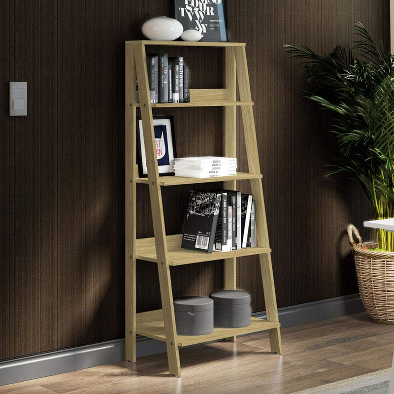 Madesa 5-Tier Ladder Shelf with Storage Space, Free Standing Bookshelf, Wood, 15" D x 24" W x 55" H – Oak