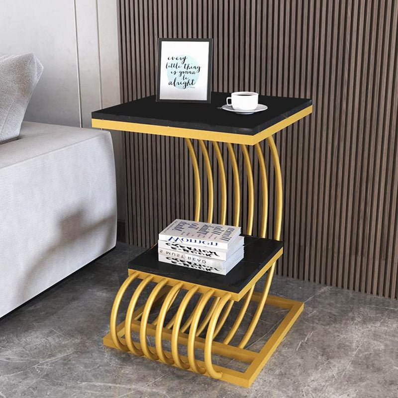 Farmhouse Accent Coffee Table Simple Modern Bedside Cabinet Small Round Table MDF Top Metal Table Living Room Sofa (Golden Black)