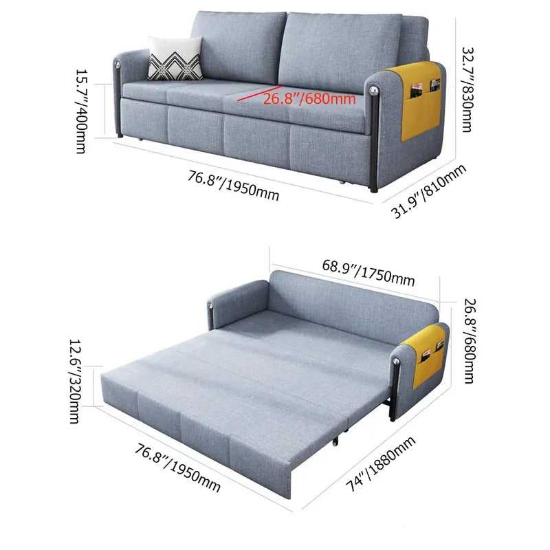 Contemporary Cotton&Linen Full Sleeper Sofa Convertible Storage Sofa Bed - Wooden Bazar