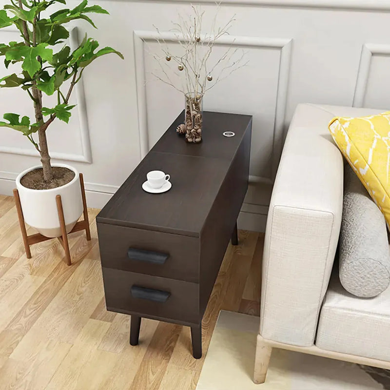 Wooden Bazar Rectangle End Table with Drawers Modern Sofa Table for Living Room