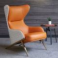 Wooden Bazar Faux Leather Wingback Lounge Chair with Gold Trestle Base