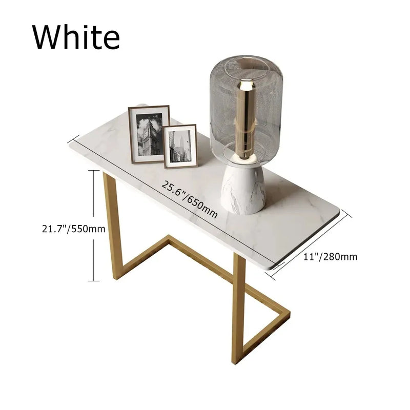 Wooden Bazar White End Table with Sintered Stone Tabletop Modern Rectangular Side Table
