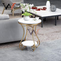 WOODISH Round Metal Side/End Table, in-Lay Top, Home Decor Accent Furniture for Living Room, Bedroom&Office .Golden&Black