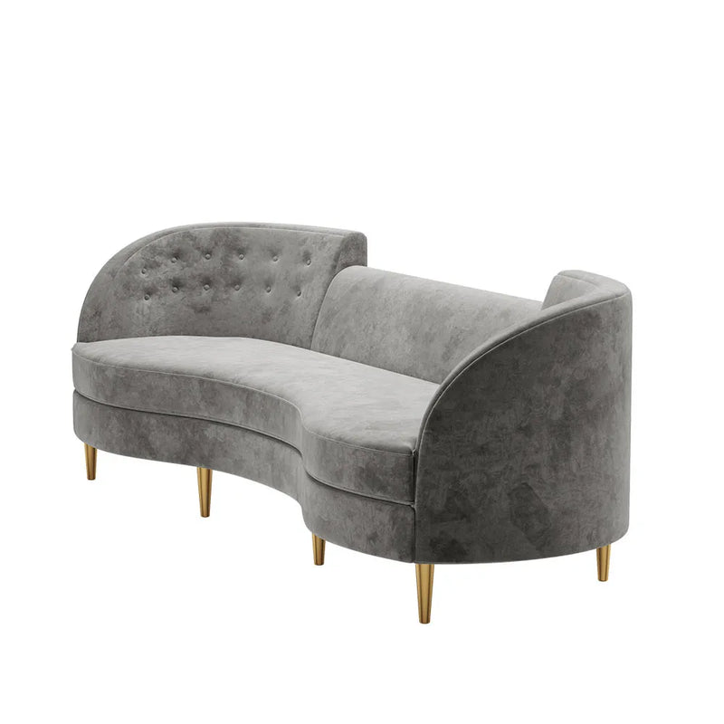 Gray Velvet  4-Seater Sofa with Gold Legs & Solid Wood Frame