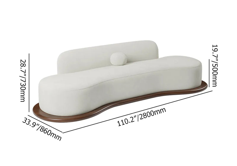 Wooden Bazar  Modern White Velvet 5 Seaters Curved Sofa with Low Back Wooden Base