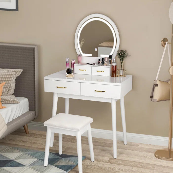 Wooden Bazar Ami Vanity Set with Stool and Mirror
