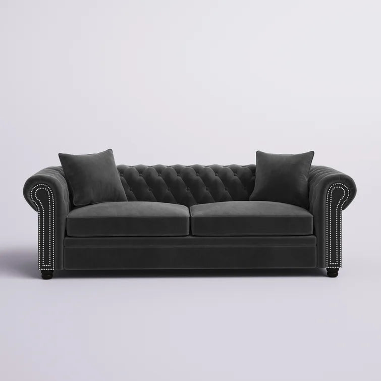 Avani 95'' Velvet Rolled Arm Chesterfield Sofa with Reversible Cushions