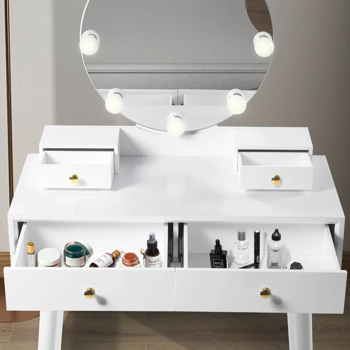 Wooden Bazar Ayrial Vanity dressing table with mirror with stool with drawers