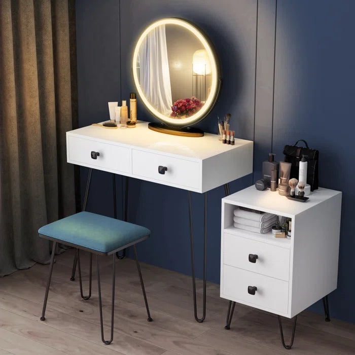 Wooden Bazar Wide Vanity with Mirror Vanity wooden dressing table design with stool makeup modern corner mirrored dressing table