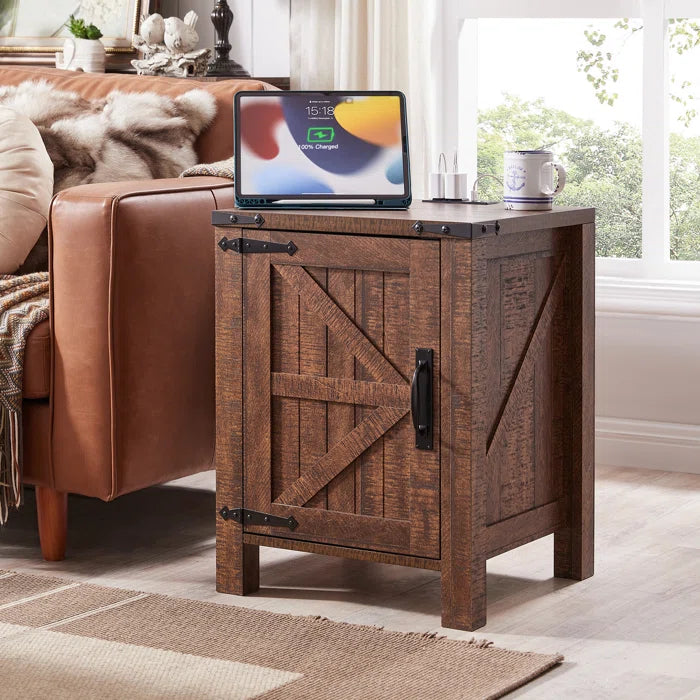 Clairese 24'' Tall End Table and Built-In Outlets - Wooden Bazar