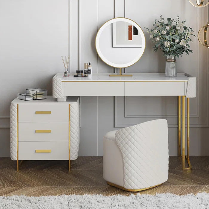 Wooden Bazar Wide Vanity with Mirror Vanity wooden dressing table design with stool makeup modern corner mirrored dressing table