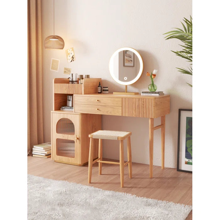 Wooden Bazar Denesha Vanity dressing table design wood with mirror with stool