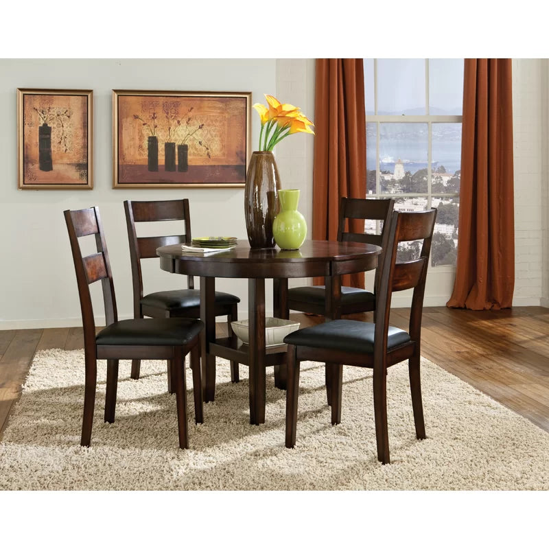 Dormont 4 Seater Round Wooden Dining Table with Cushioned Chairs