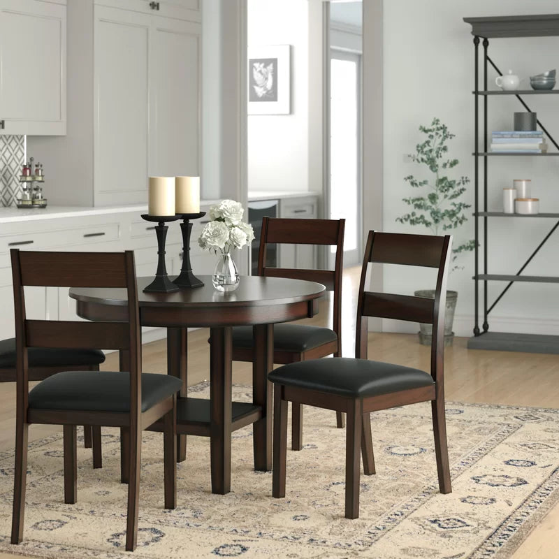 Dormont 4 Seater Round Wooden Dining Table with Cushioned Chairs