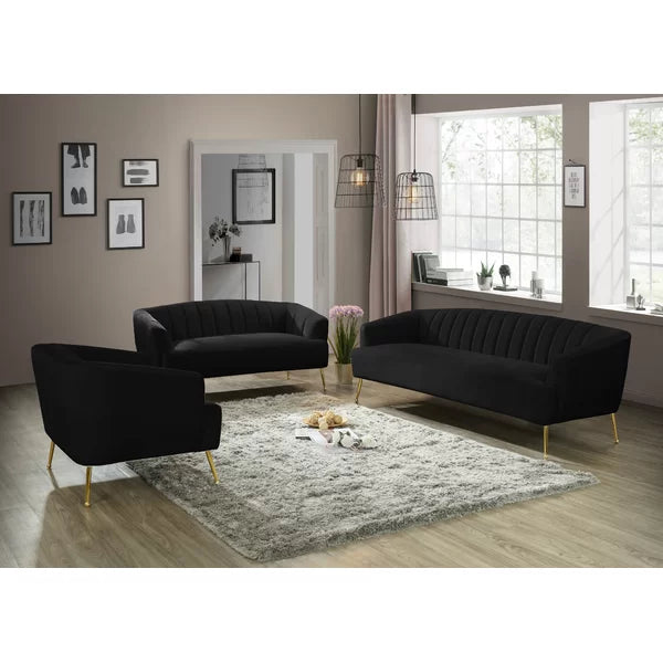 Black 3 Piece Living Room Set with Lether luxury Velvet