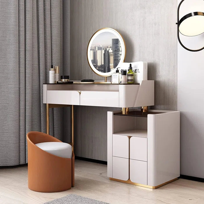 Wooden Bazar Luxury  Vanity dressing table design 2022 with light with stool