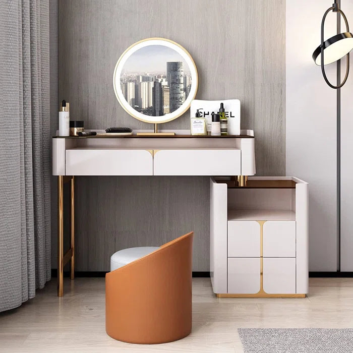 Wooden Bazar Luxury  Vanity dressing table design 2022 with light with stool