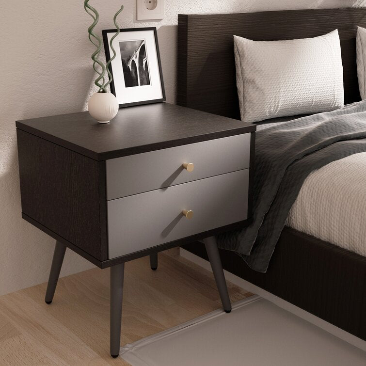 Futura Bedside Table, Side End Table, Nightstand with 2 Drawer