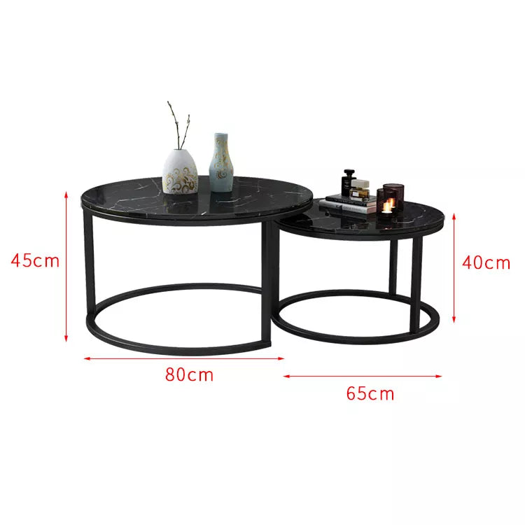 Wooden Bazar Round Marble Luxury Nested Coffee Table with Sleek Metal Frame