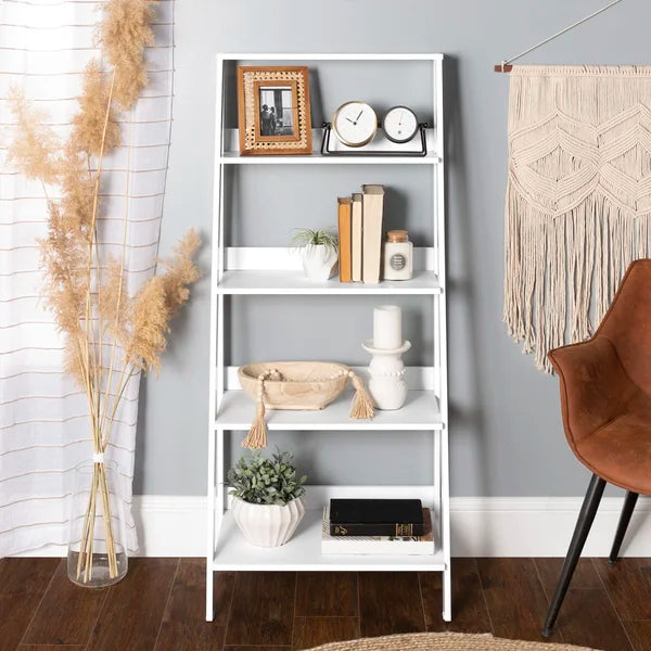 ladder shelf metal is the best for arranging your room stuff in the soluable manner. arrange your whole stuff and arrange your home with amazing book ladder shelf. Revamp that cluttered corner with this contemporary ladder shelf metal. Use the four shelves to showcase books and games. 