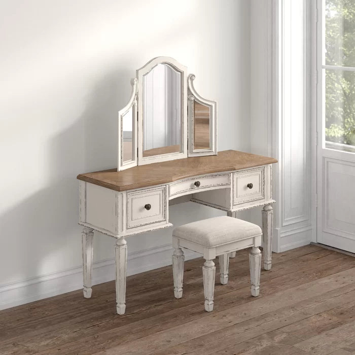 Wooden Bazar Hayley Vanity dressing table design with miror with stool