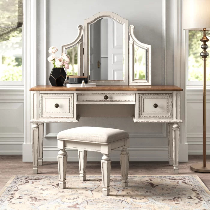 Wooden Bazar Hayley Vanity dressing table design with miror with stool