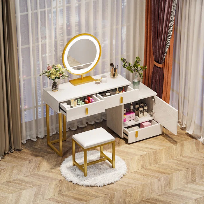 Wooden Bazar Vanity wooden dressing table design with stool makeup modern corner mirrored dressing table
