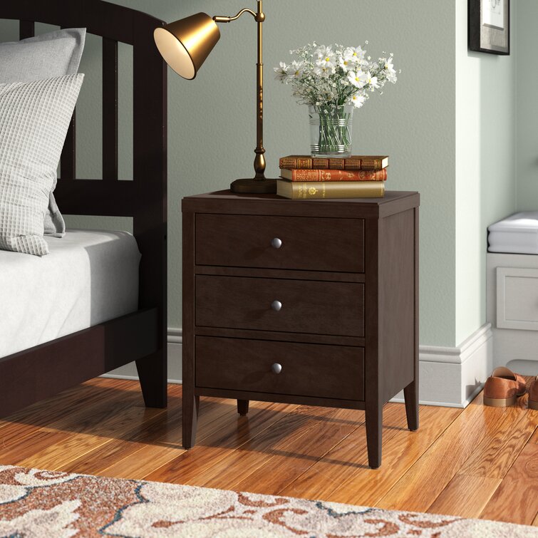 Kelty Wooden Side End Table, Nightstand with 3 Drawer