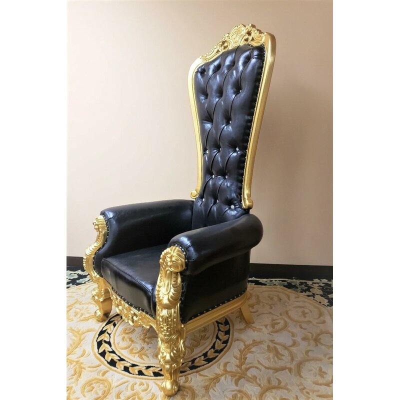 Luxurious High Back throne Gold Leaf & Buttons Chair