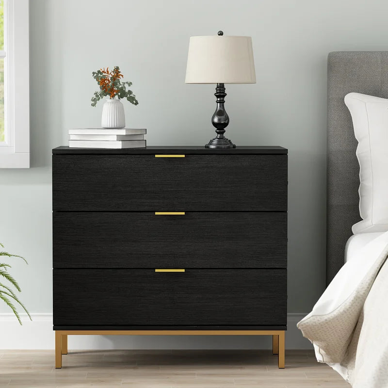 Wooden Bazar Lavale 29.7'' Tall 3 - Drawer Nightstand in Black