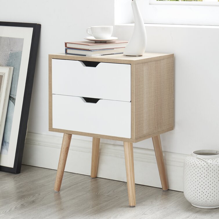 Nuevo Bedside Table, Side End Table with Two Drawers