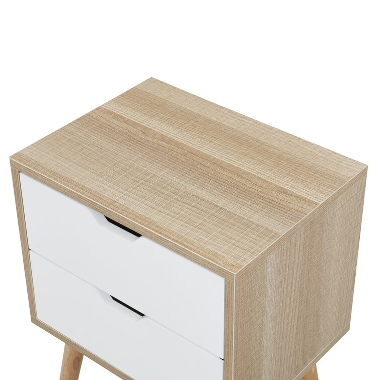 Nuevo Bedside Table, Side End Table with Two Drawers