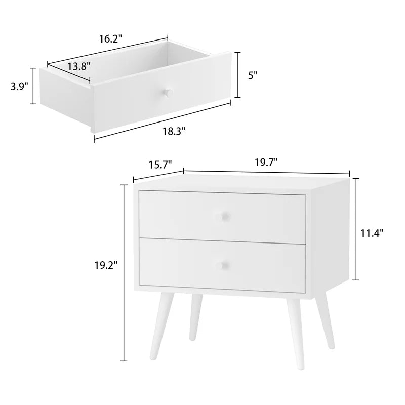 Wooden Bazar Padyn 19.2'' Tall 2 - Drawer Nightstand in White