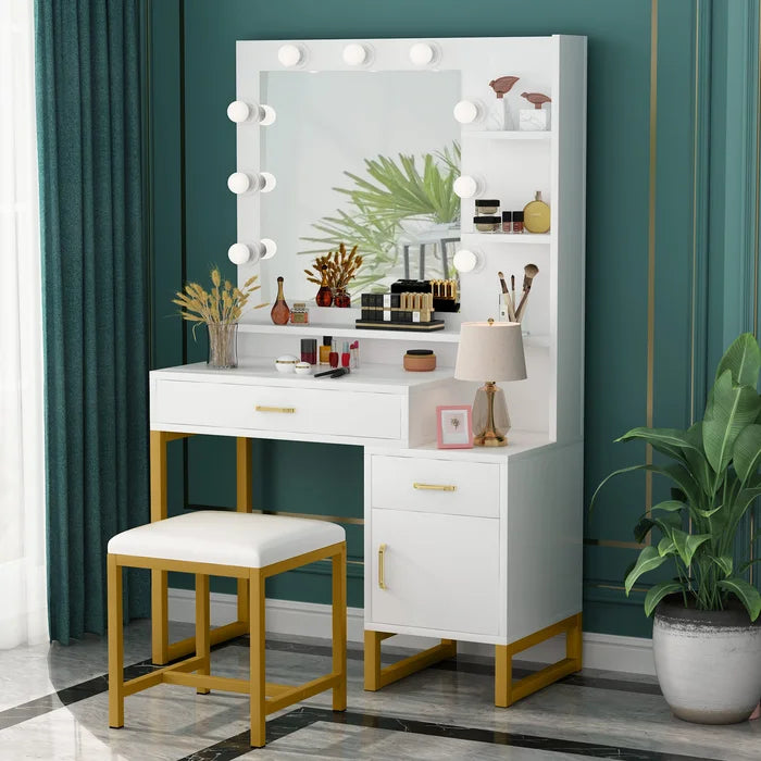 Wooden Bazar dressing table design with mirror, with stool, with drawers vanity mirror with lights
