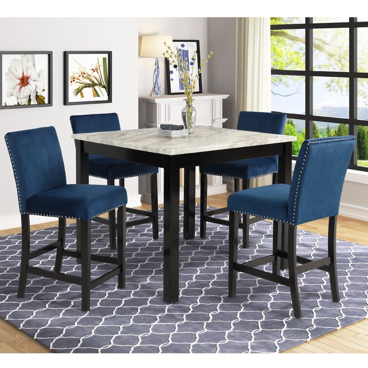 Quirke 4 Seater Counter Height Marble Top Dining Table Set
