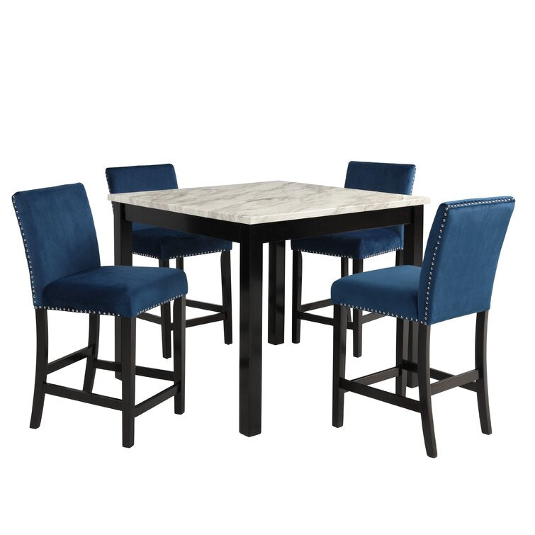 Quirke 4 Seater Counter Height Marble Top Dining Table Set