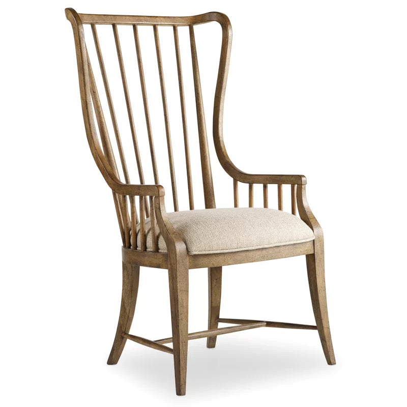 Wooden Bazar  Slat Back Arm Chair in Antique Hickory/Beige (Set of 2)